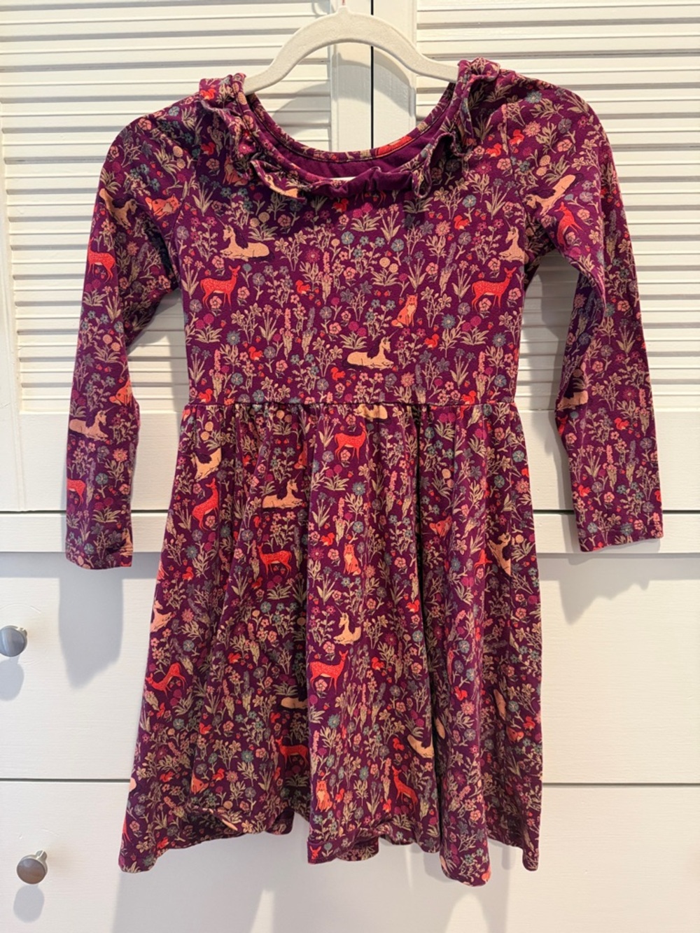 Tea Collection Girls' Purple Floral & Deer Print Long-Sleeve Dress size 10